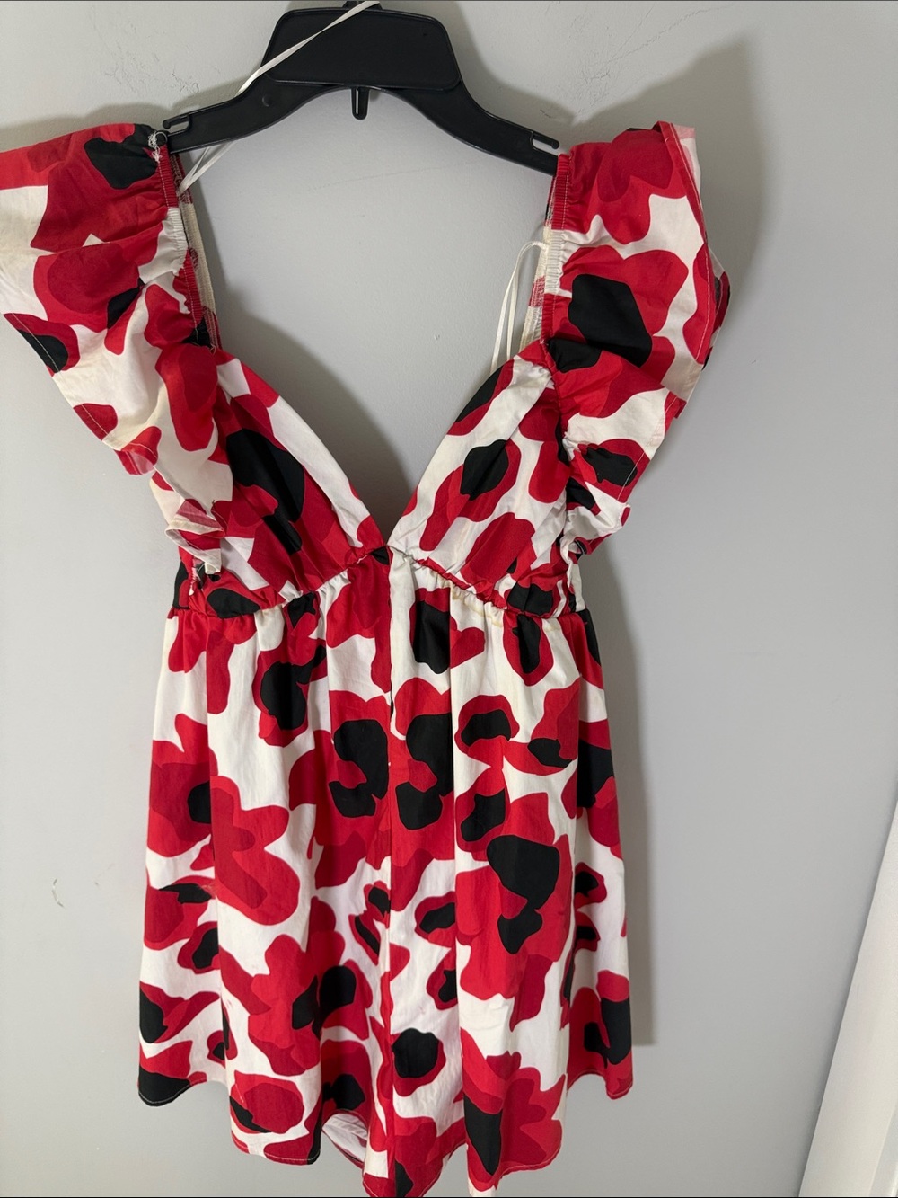 Peach Love California Red, Black & White Floral Ruffled Bodysuit
